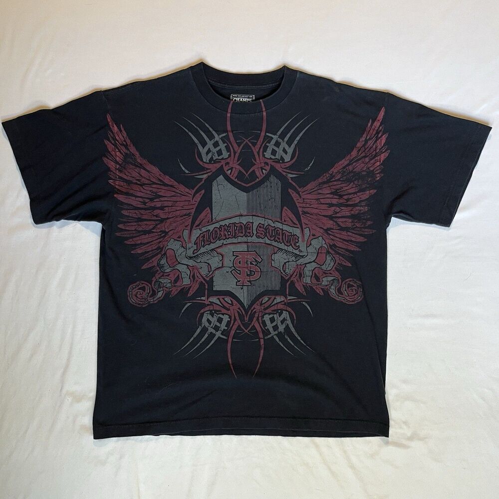 Florida State Seminoles Grunge Shirt Men’s Large All Over Print RARE Punk MMA